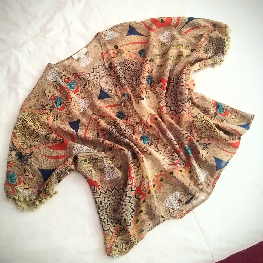 UMGEE Multi Print Sheer Kimono Batwing Top